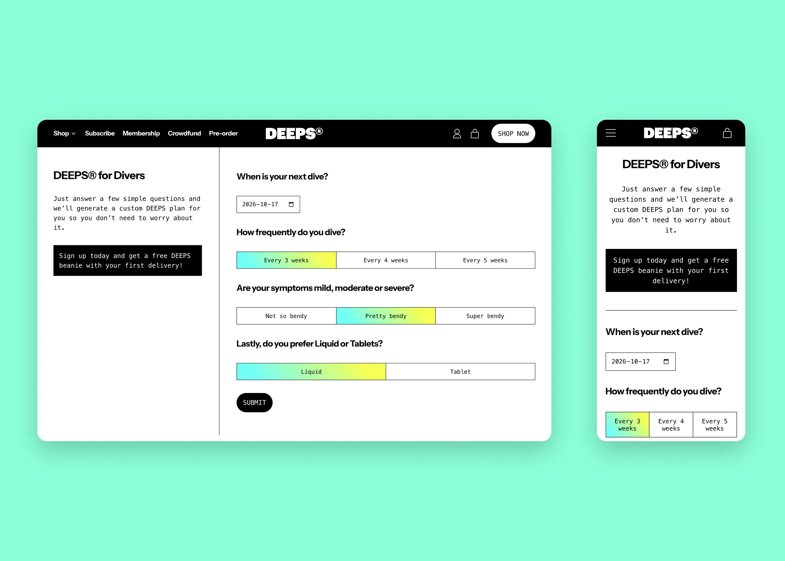 DEEPS — desktop DEEPS plan builder; mobile DEEPS plan builder