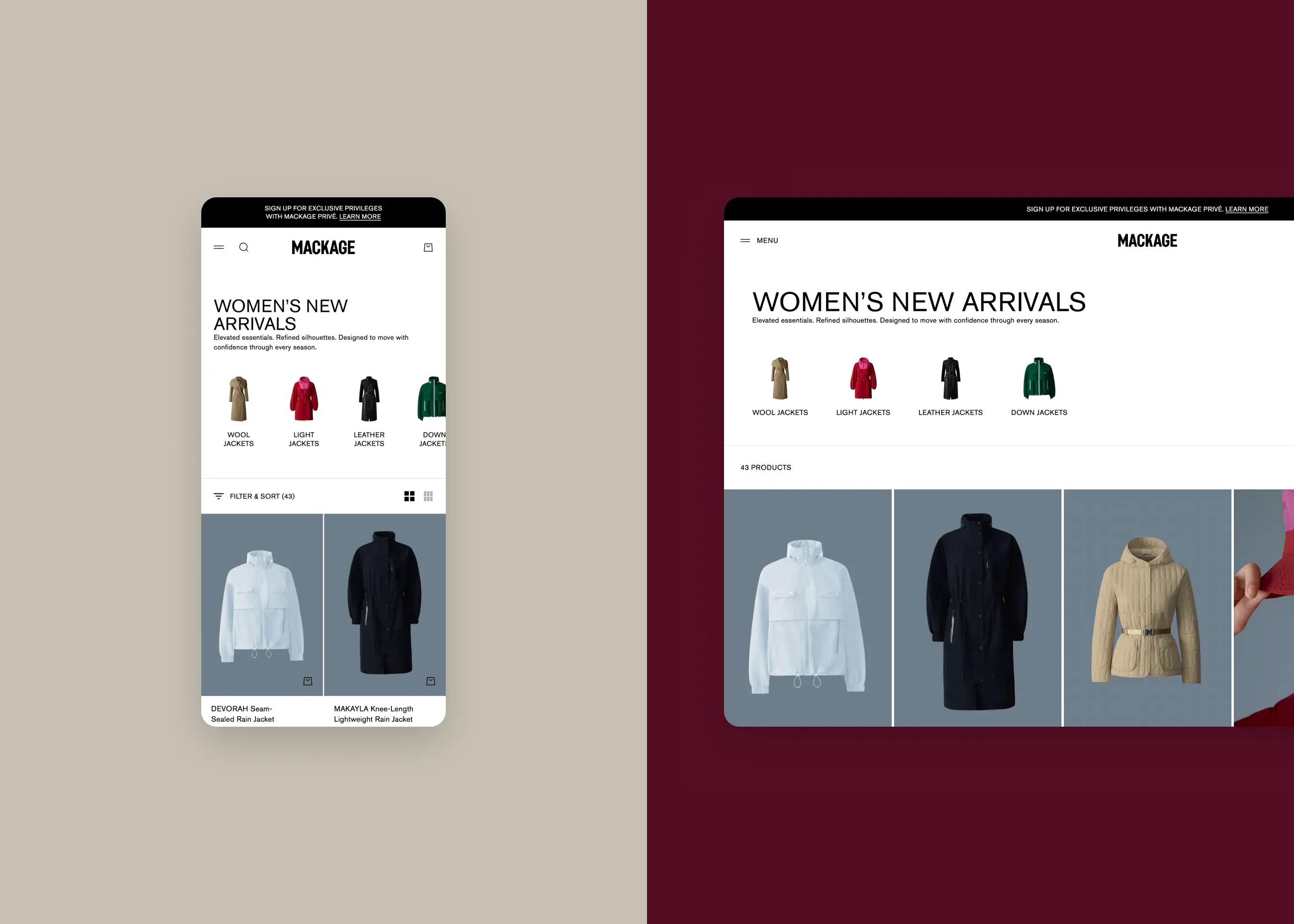 Mackage — mobile collection; desktop collection