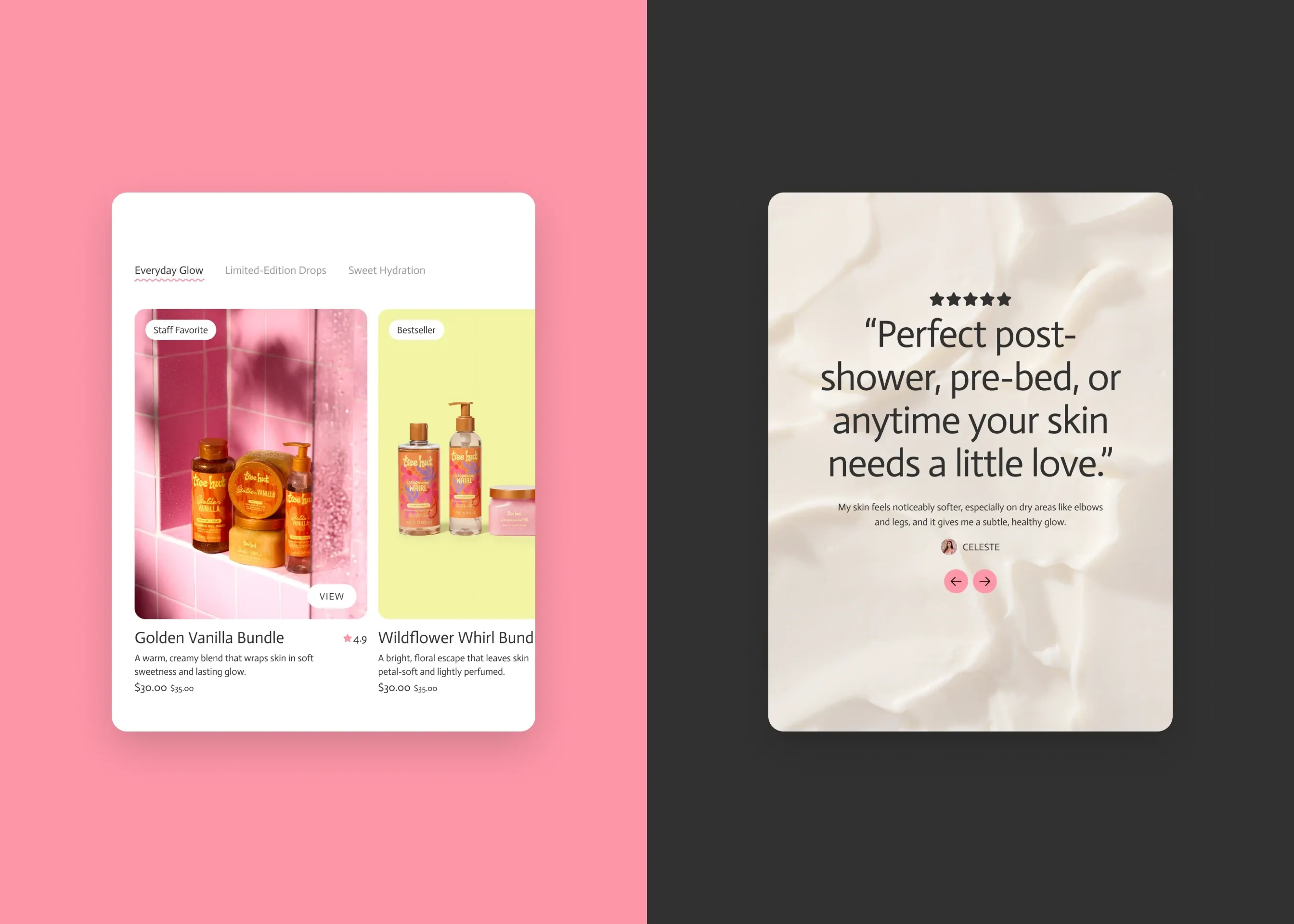 Tree Hut — desktop product carousel; desktop review