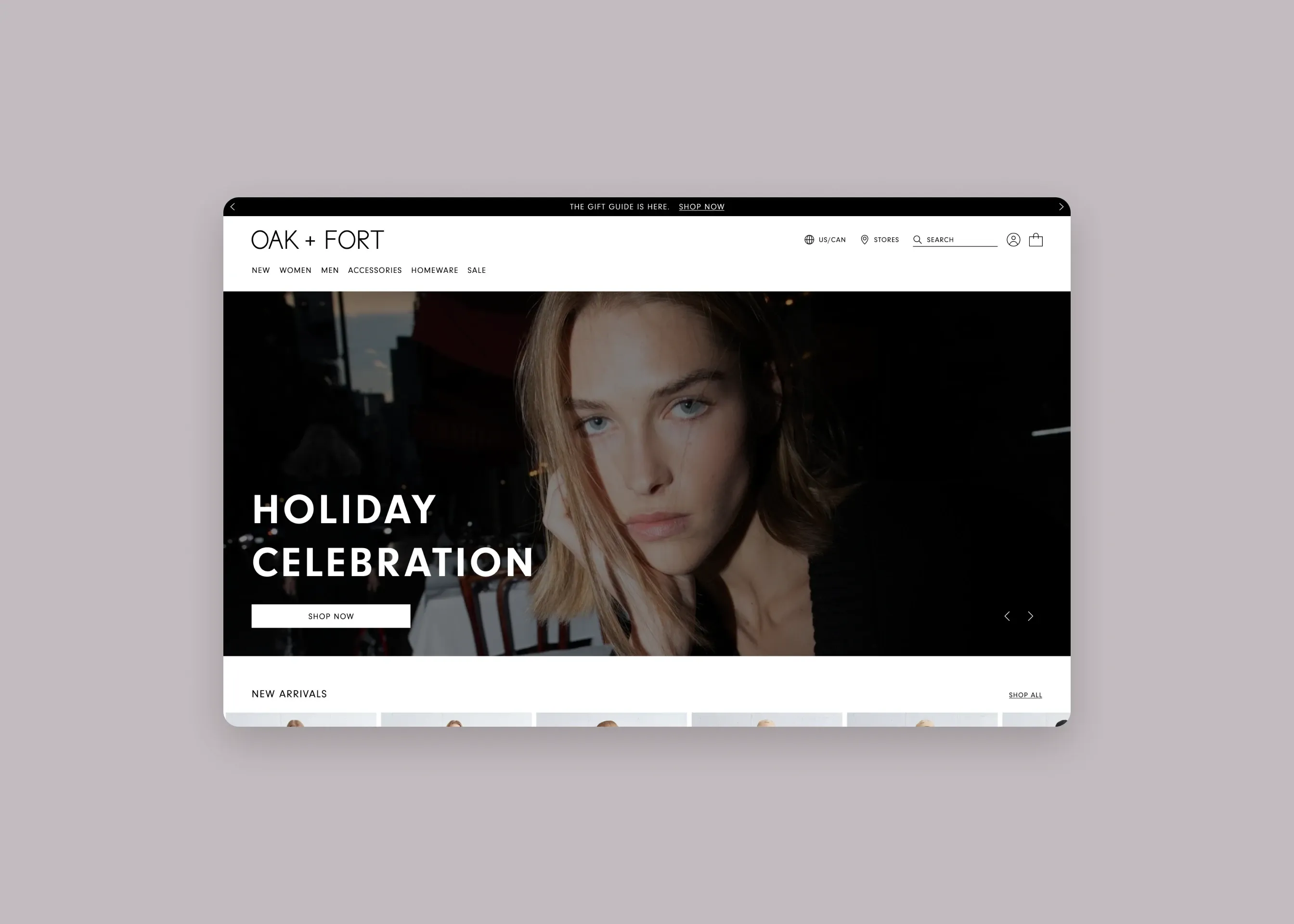 Oak + Fort — desktop homepage