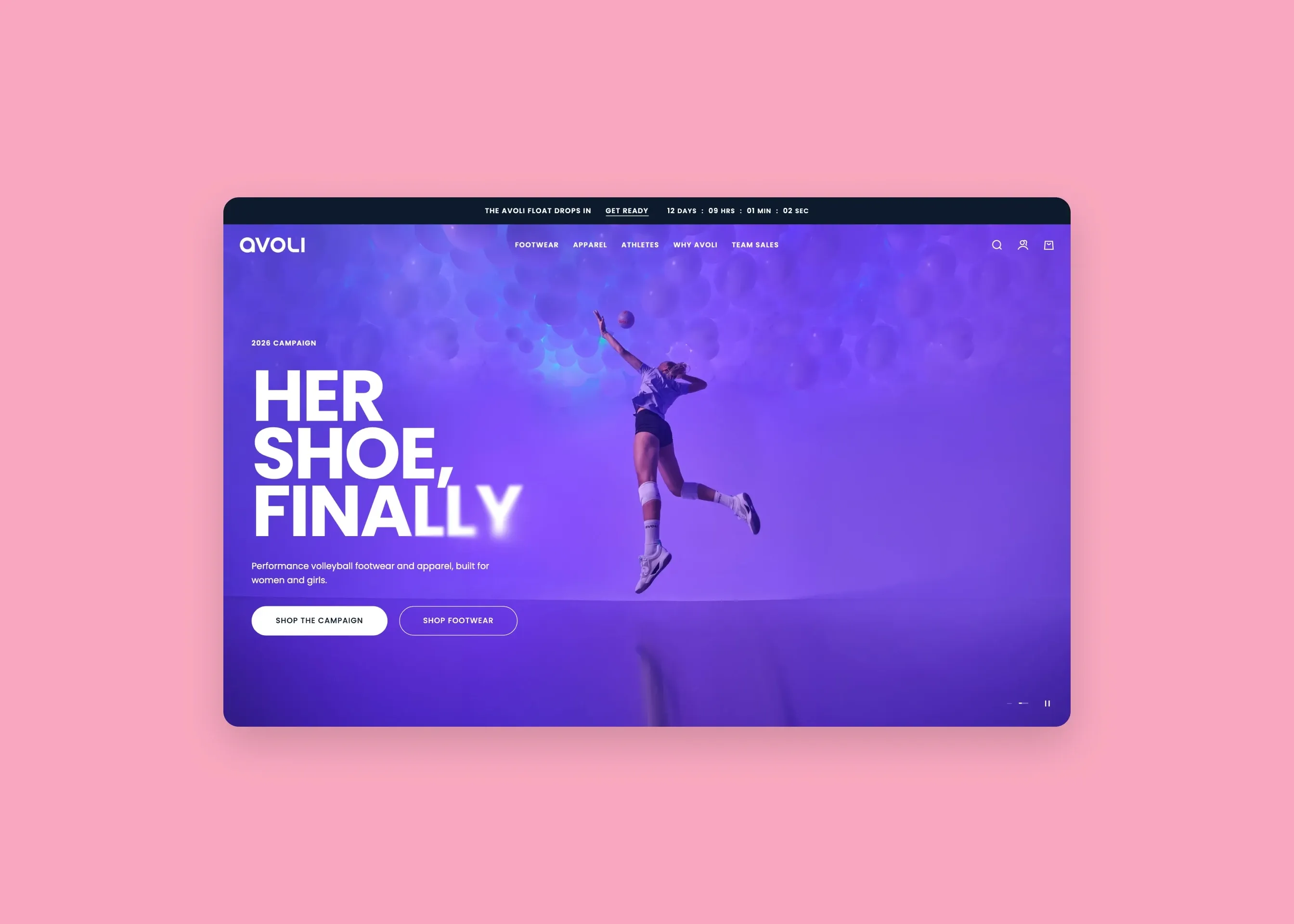Avoli — desktop homepage (Her shoe, finally campaign)