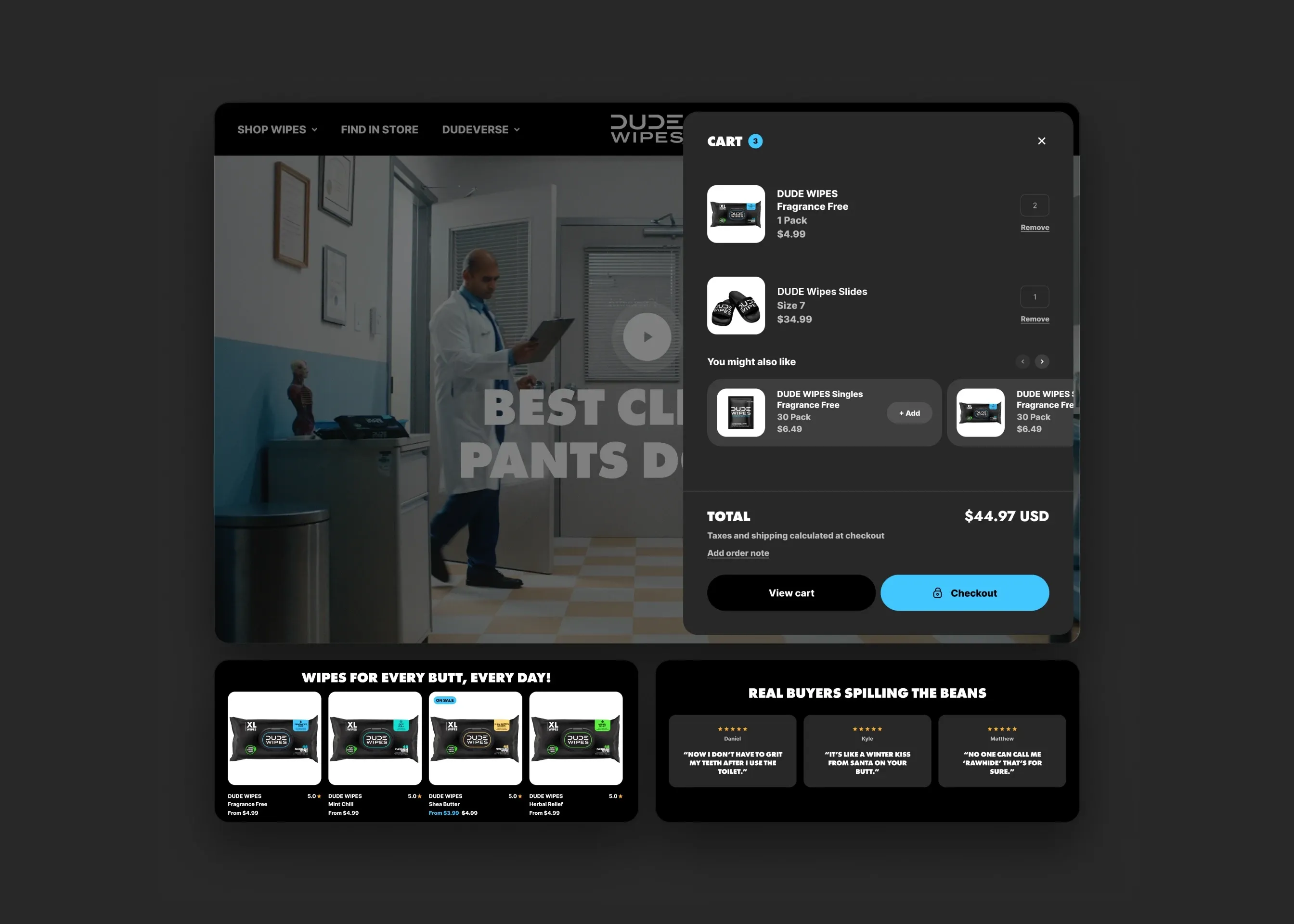 DUDE Wipes — desktop cart drawer; desktop wipes for every butt; desktop buyer reviews
