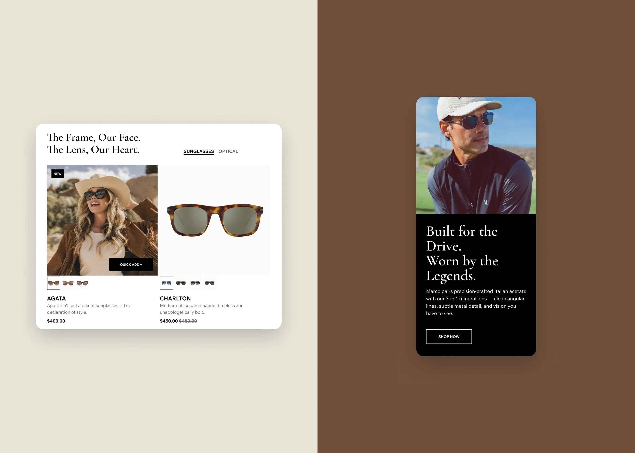 Serengeti — desktop product grid; mobile Built for the Drive