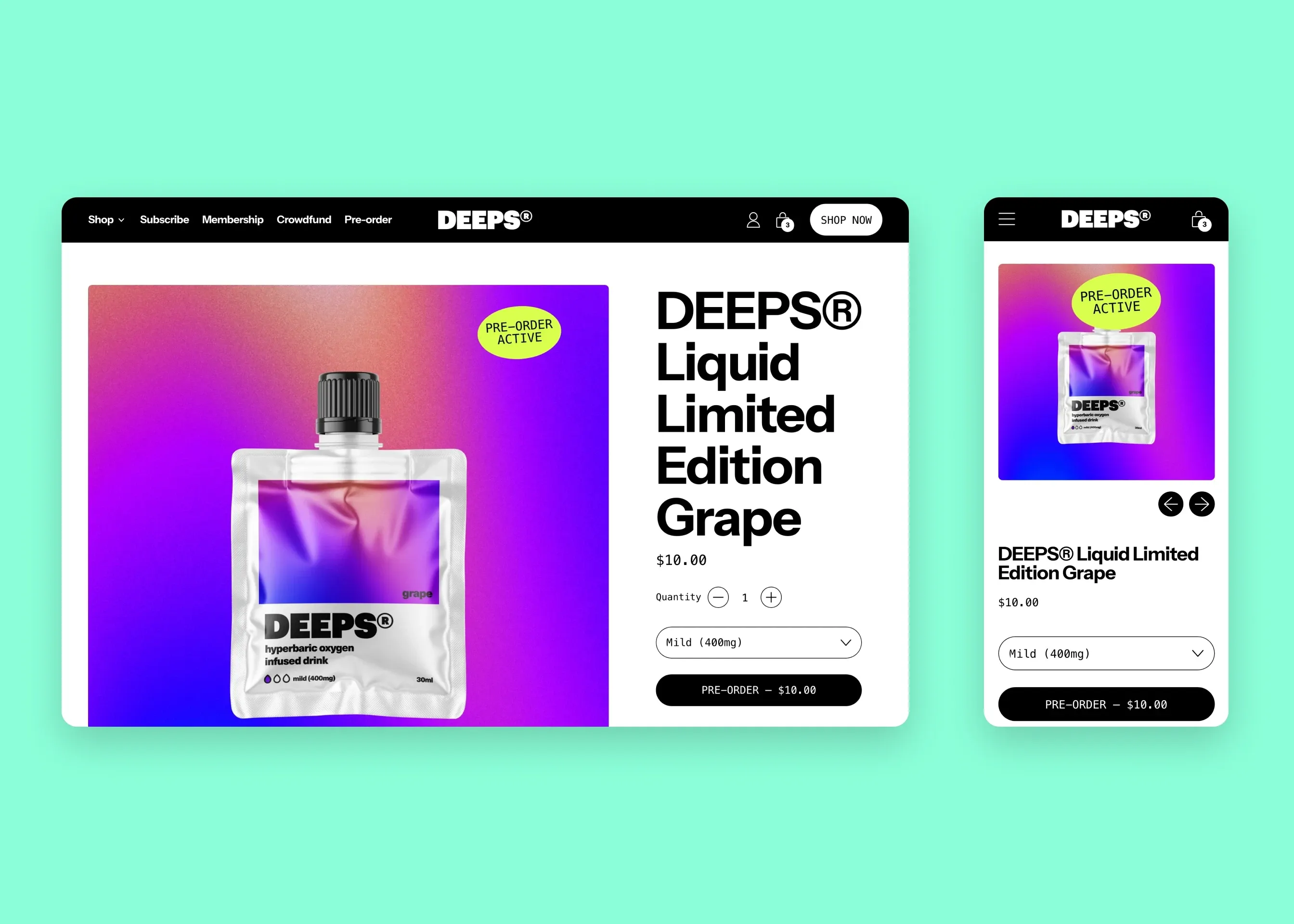 DEEPS — desktop pre-order PDP (Limited Edition Grape); mobile pre-order PDP (Limited Edition Grape)