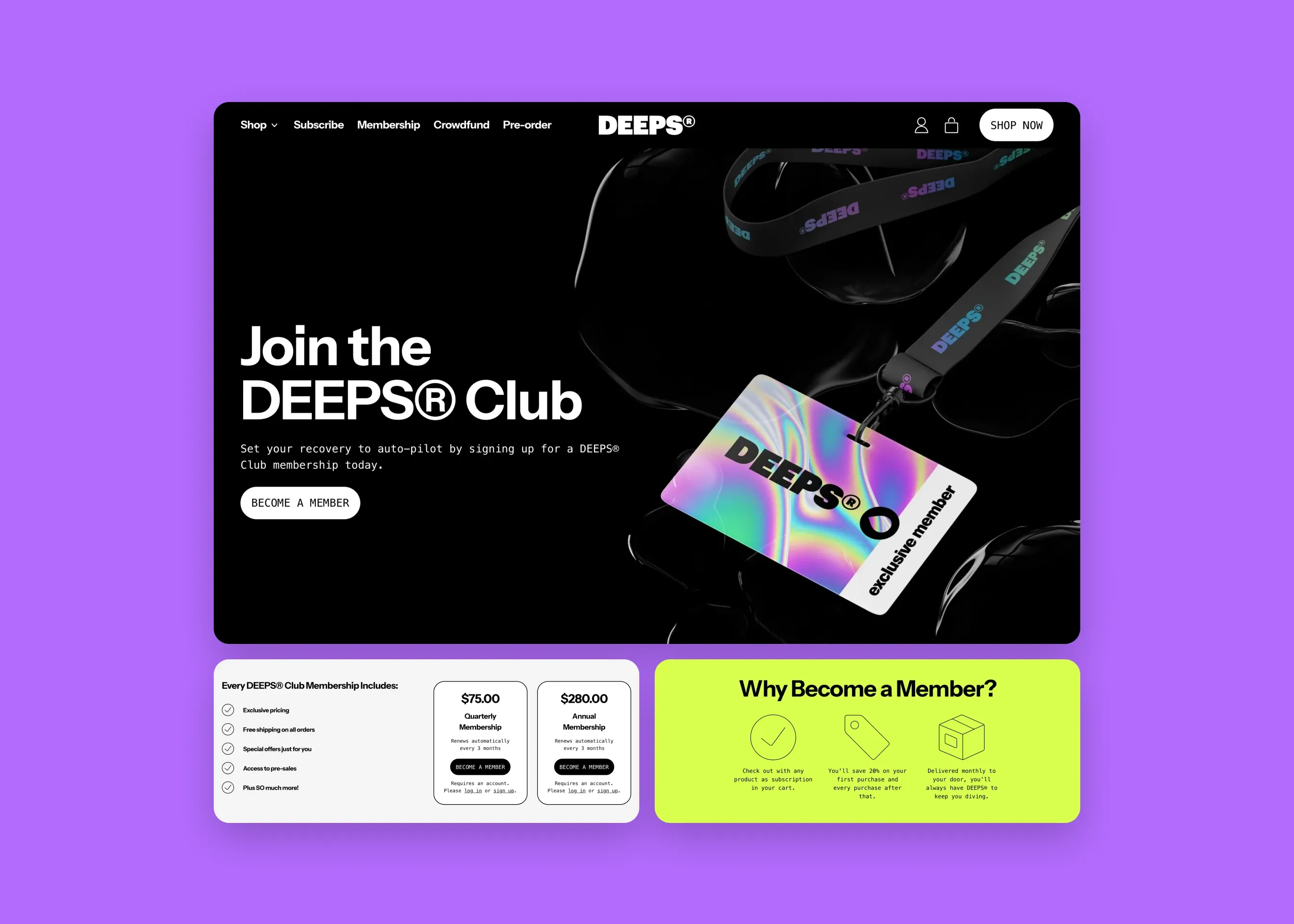 DEEPS — desktop Join the DEEPS Club; desktop membership pricing; desktop why become a member
