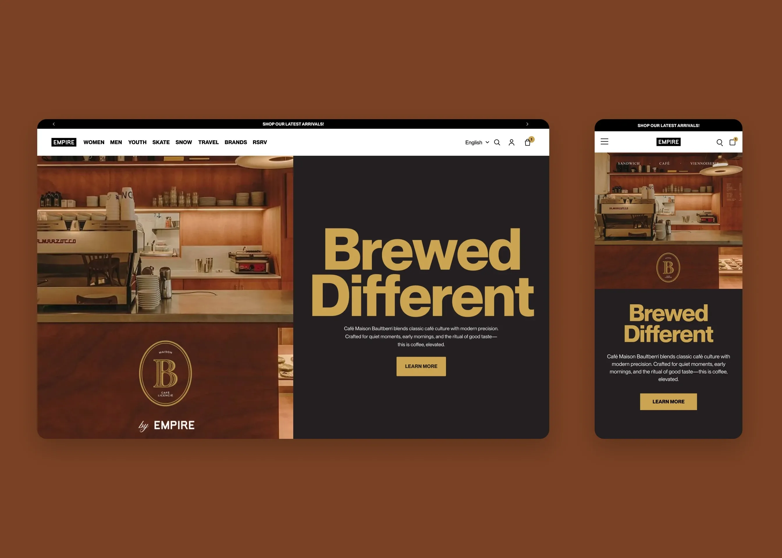 Empire — desktop Brewed Different; mobile Brewed Different