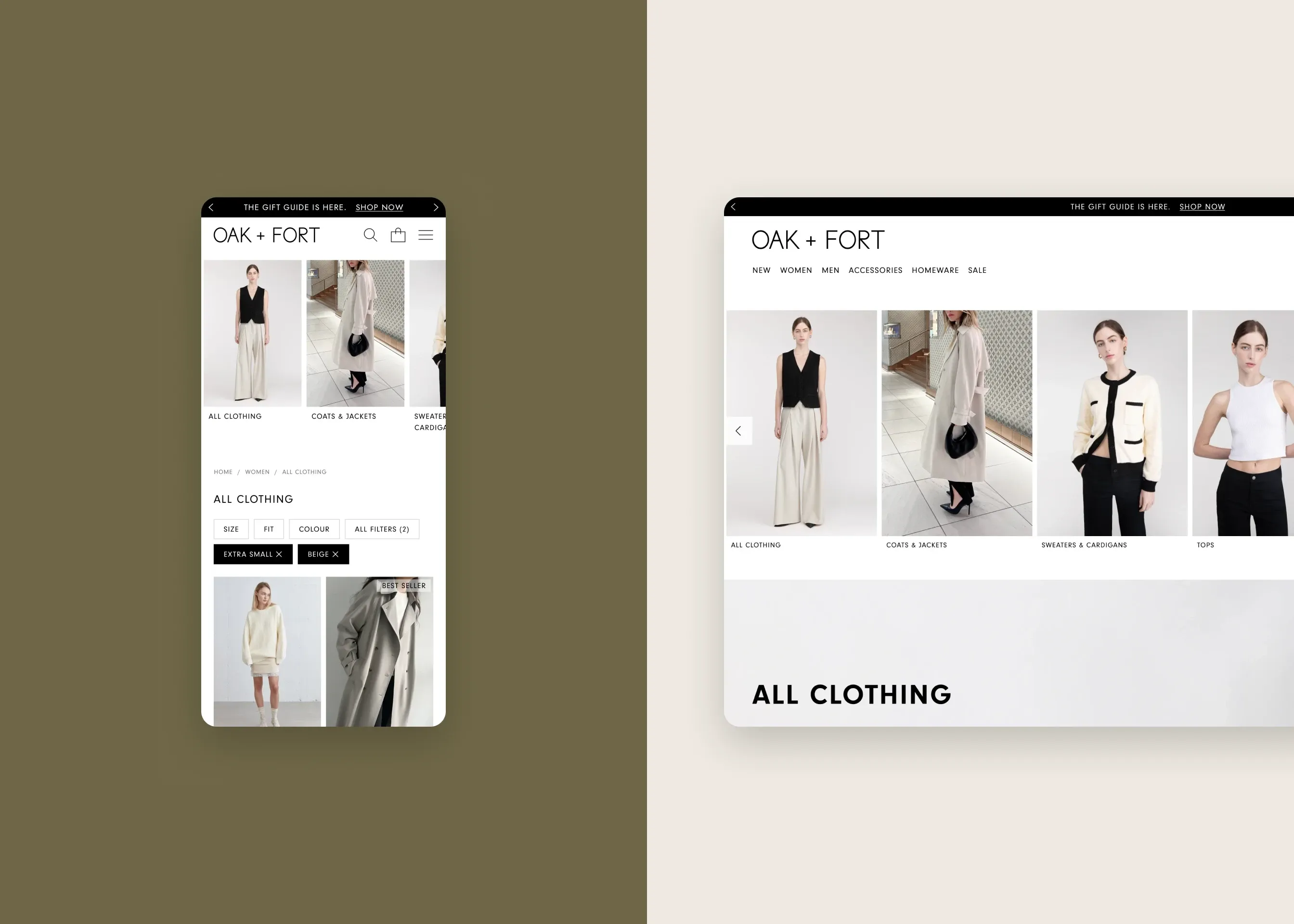 Oak + Fort — mobile all clothing; desktop all clothing