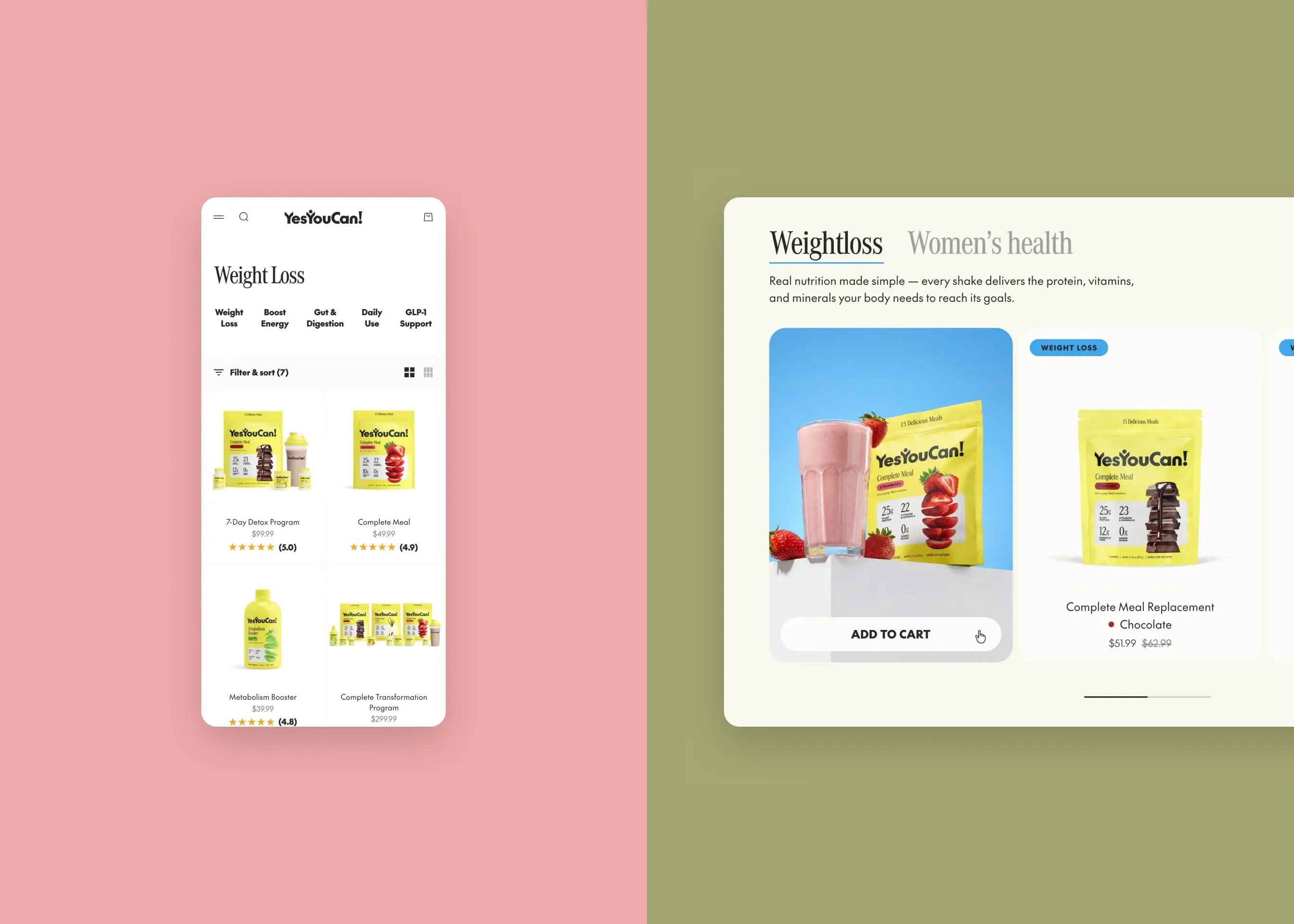 Yes You Can — mobile collection; desktop weight loss collection carousel