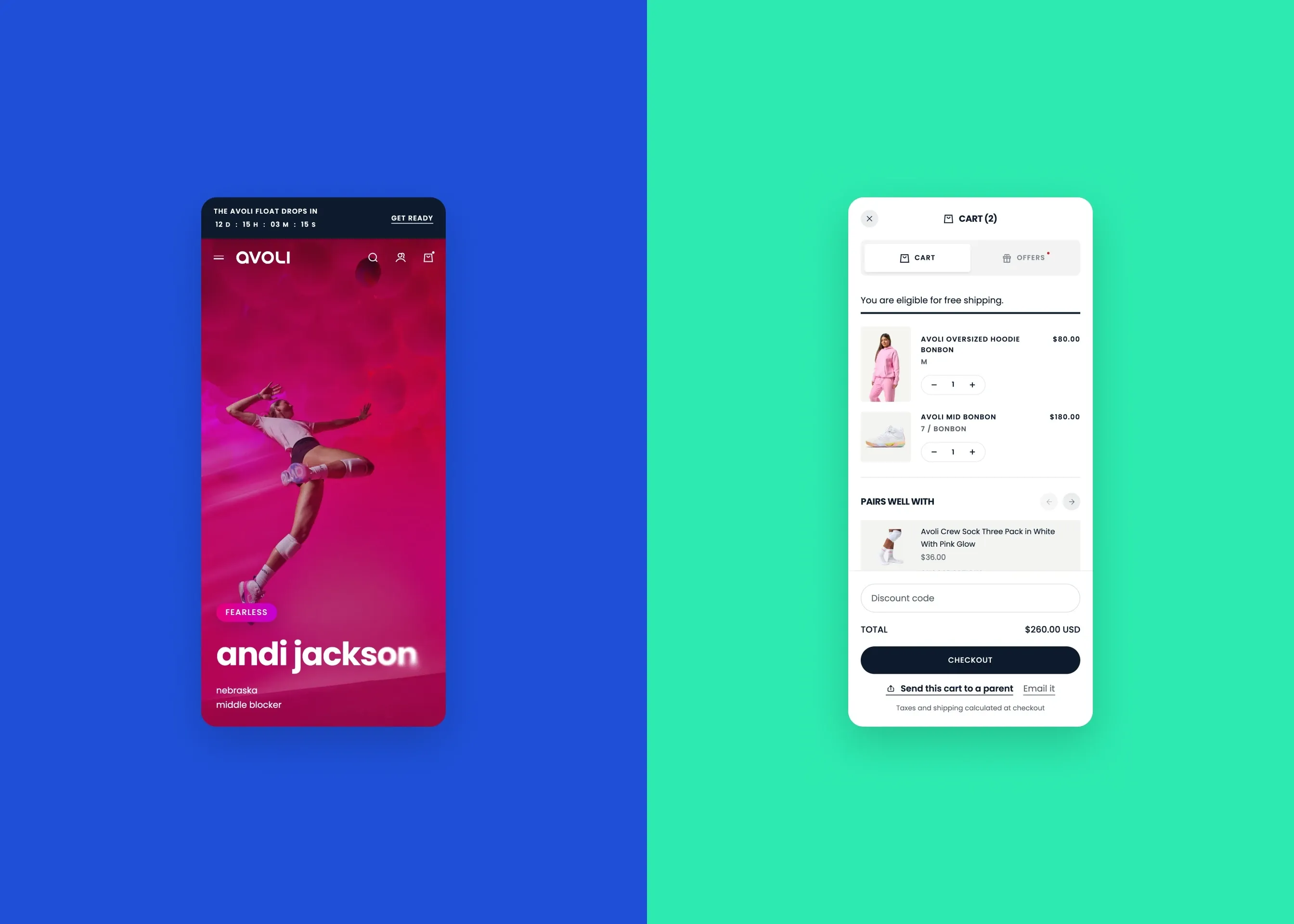Avoli — mobile athlete page; mobile cart