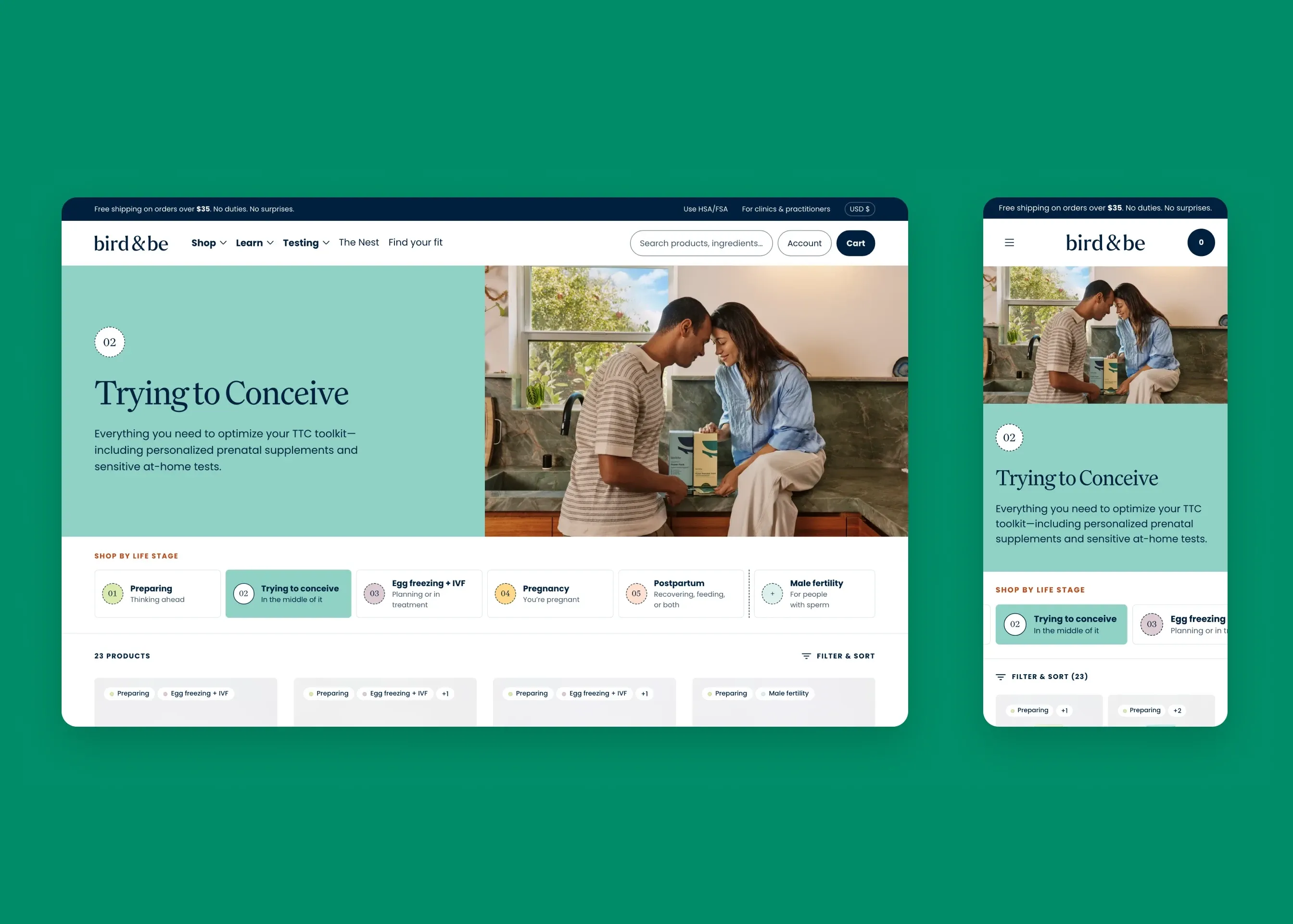 Bird&Be — desktop Trying to Conceive collection; mobile Trying to Conceive collection