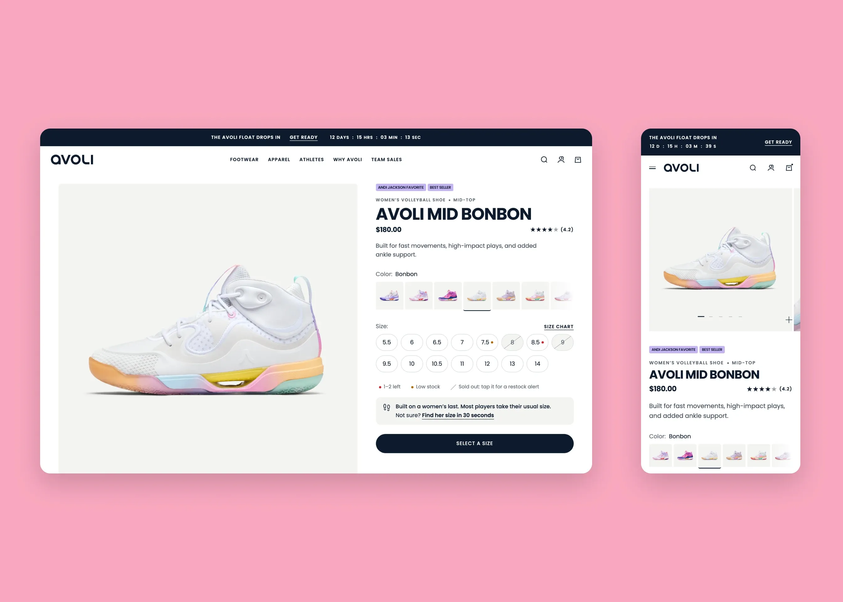 Avoli — desktop product page; mobile product page
