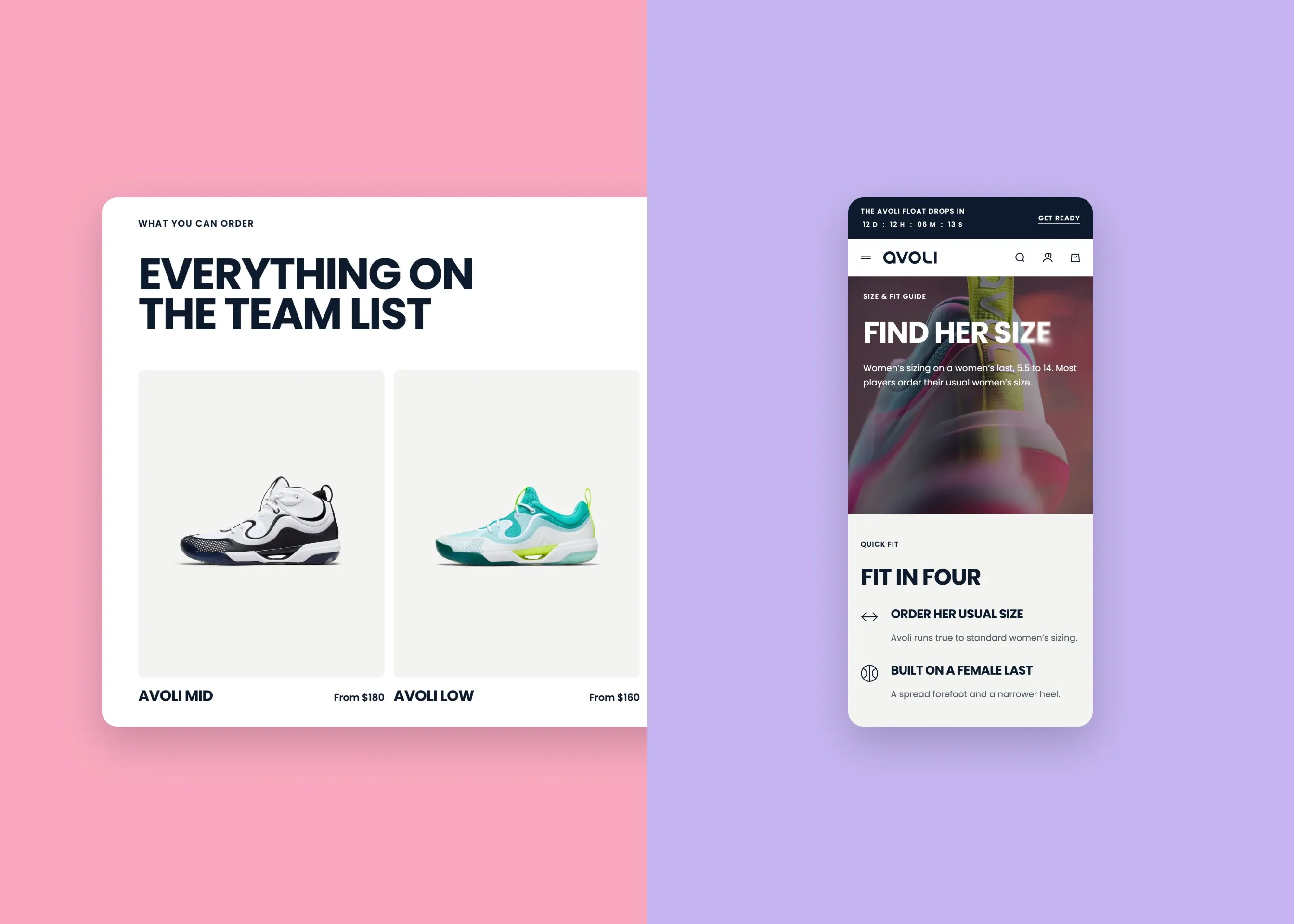 Avoli — desktop team sales; mobile find her size