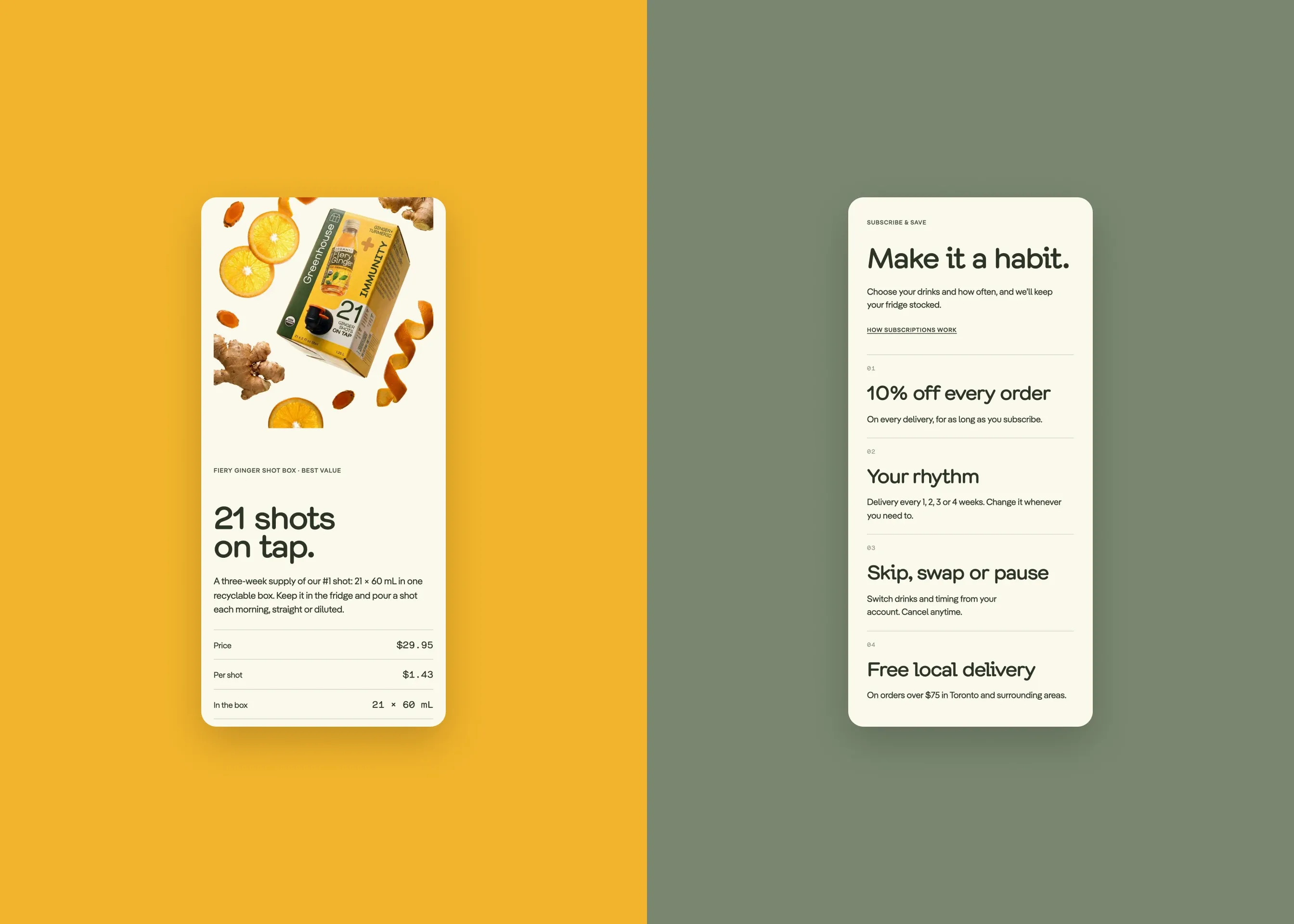 Greenhouse — mobile 21-shot box; mobile subscribe & save