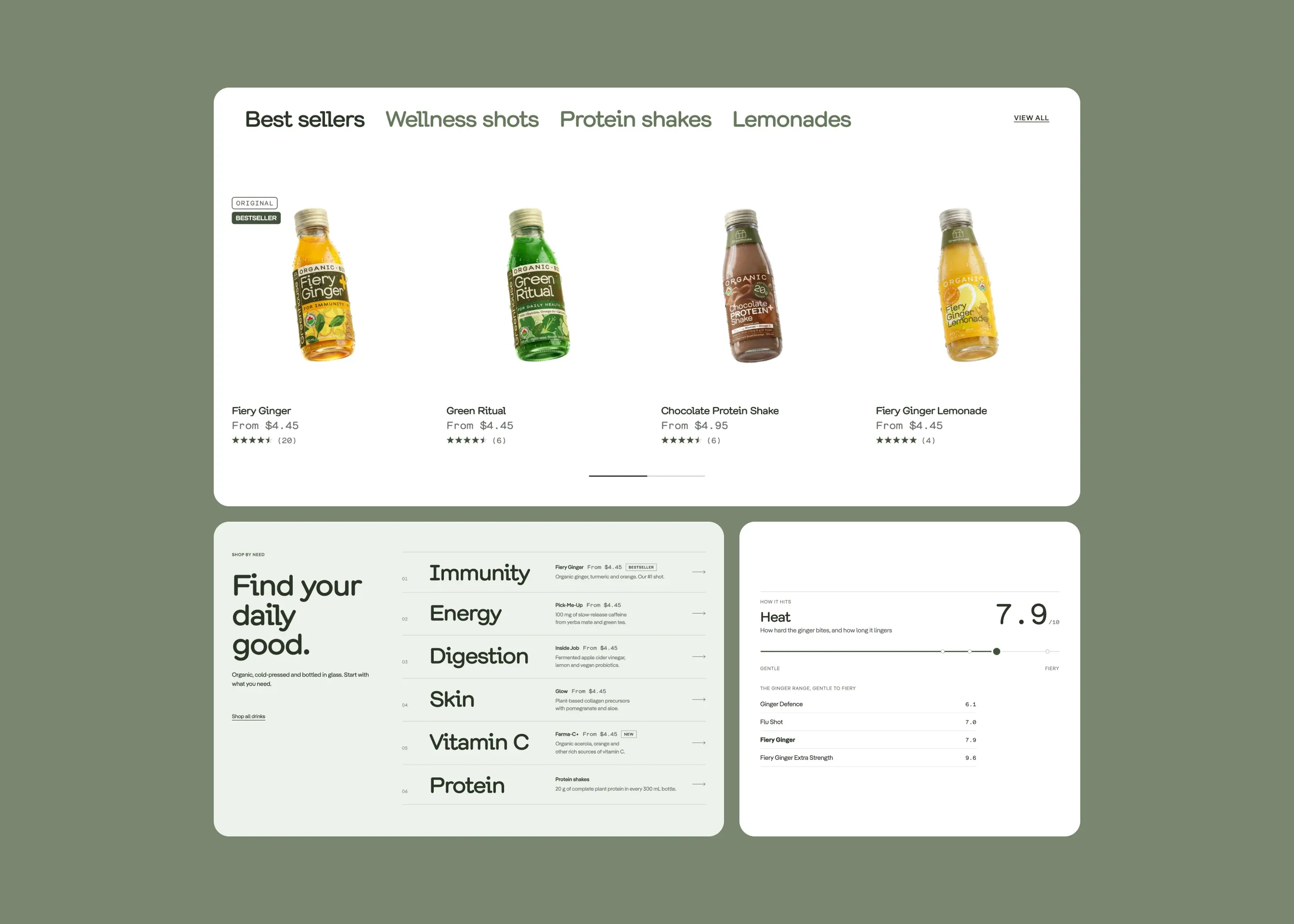 Greenhouse — desktop best sellers; desktop shop by need; desktop shot profile