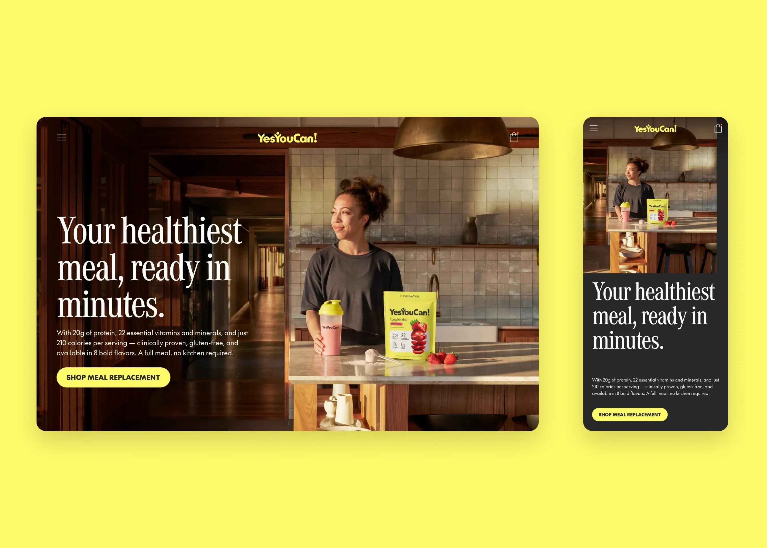 Yes You Can — desktop homepage hero; mobile homepage hero